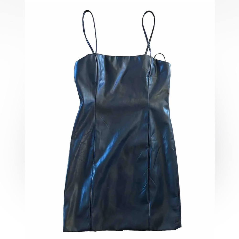Endless Blue Faux Leather Mini Dress Black Size Medium